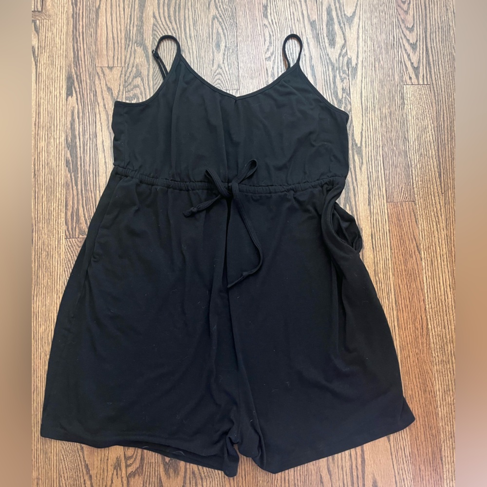 Women's Black Sleeveless Swim Coverup Romper Maternity w/ Pockets